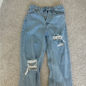 H&M Light Blue Distressed Straight Leg Jeans